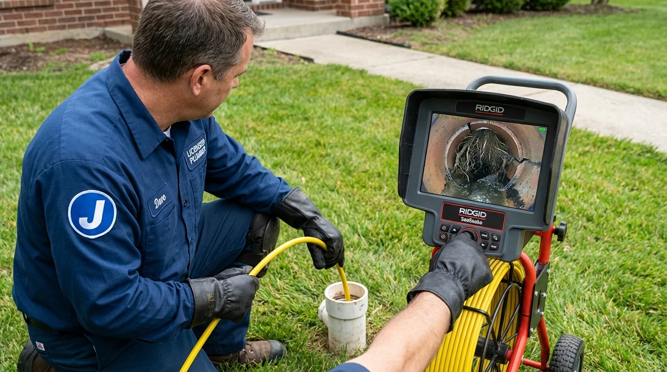Sewer camera inspection being performed by Johns Plumbing LLC in Belgium