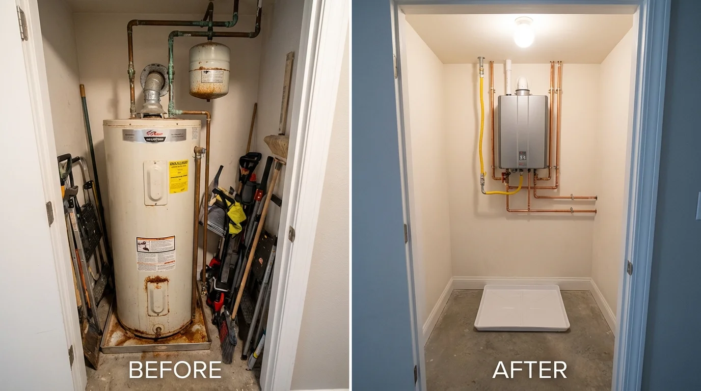Tank water heater versus wall-mounted tankless unit comparison for Belgium, WI homeowners