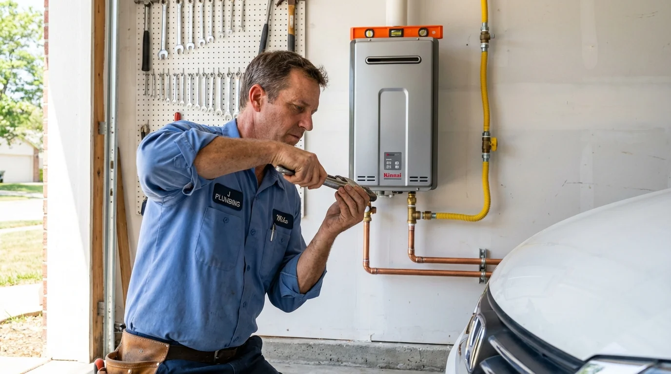 Tankless water heater installation by a Johns Plumbing LLC plumber in Belgium